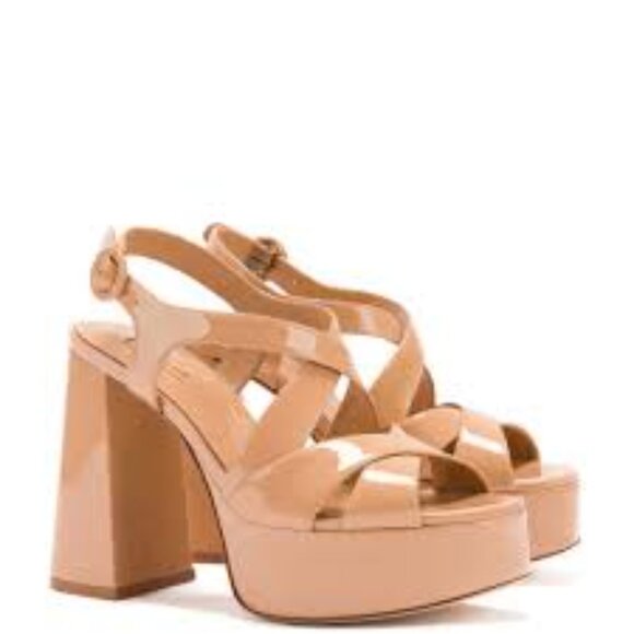 NEW LARROUDE White Leather Bee Heeled Slingback Sandals tan 257 11M0T - Picture 4 of 9